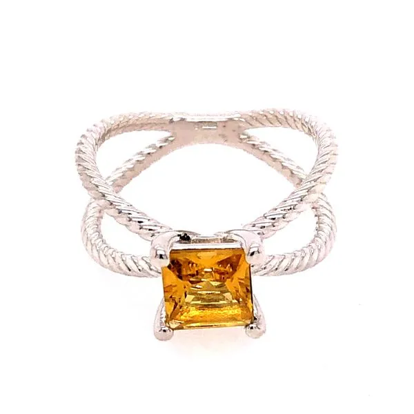 Sterling Silver Silver Colored Gemstone Ring With One 7.00X7.00Mm Princess Cut Yellow Citrine Image 2 Van Adams Jewelers Snellville, GA