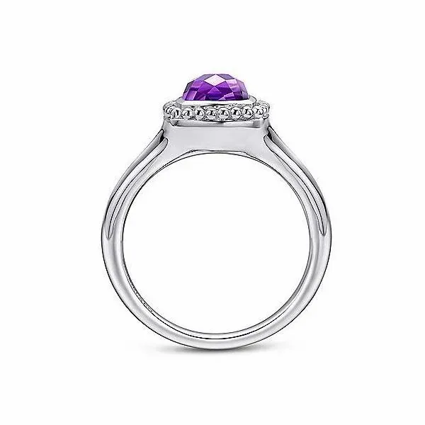 925 Sterling Silver Beaded Cushion Cut Amethyst Ring Image 2 Van Adams Jewelers Snellville, GA