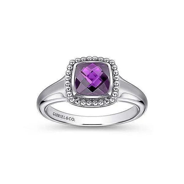 925 Sterling Silver Beaded Cushion Cut Amethyst Ring Image 4 Van Adams Jewelers Snellville, GA