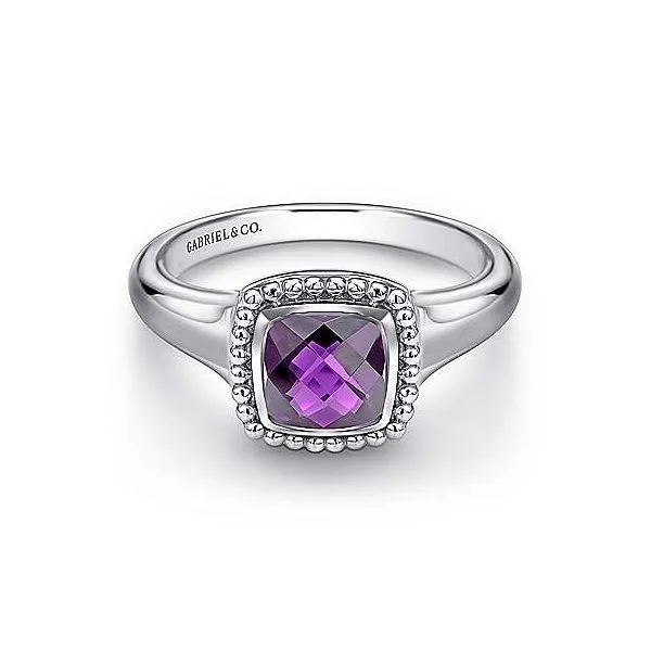 925 Sterling Silver Beaded Cushion Cut Amethyst Ring Van Adams Jewelers Snellville, GA