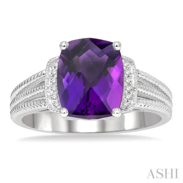 Silver Cushion Shape Gemstone & Diamond Ring Van Adams Jewelers Snellville, GA