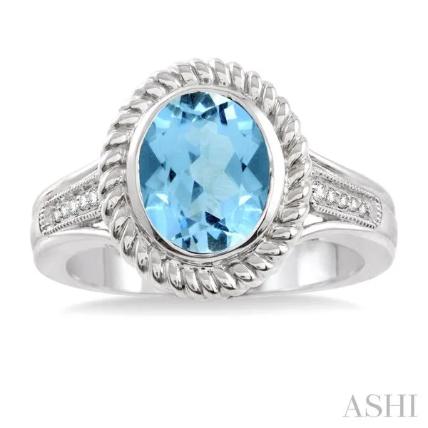 Silver Oval Shape Gemstone & Diamond Ring Image 2 Van Adams Jewelers Snellville, GA