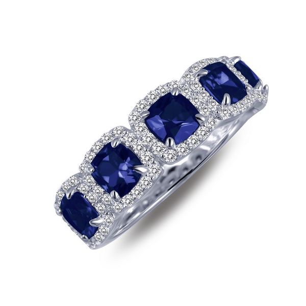 Silver halo band with simulated diamonds and lab grown sapphires Van Adams Jewelers Snellville, GA