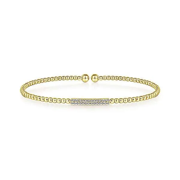 Gabriel & Co. 14K Yellow Gold Bujukan Bead Cuff Bangle with Diamonds Van Adams Jewelers Snellville, GA