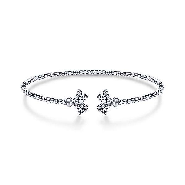 Gabriel & Co. 14K White Gold Bujukan Split Cuff Bangle with Diamond Pavé Fan Caps Van Adams Jewelers Snellville, GA