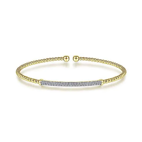 Gabriel & Co. 14K Yellow Gold Bujukan Split Cuff Bracelet with Diamond Pavé Bar Van Adams Jewelers Snellville, GA