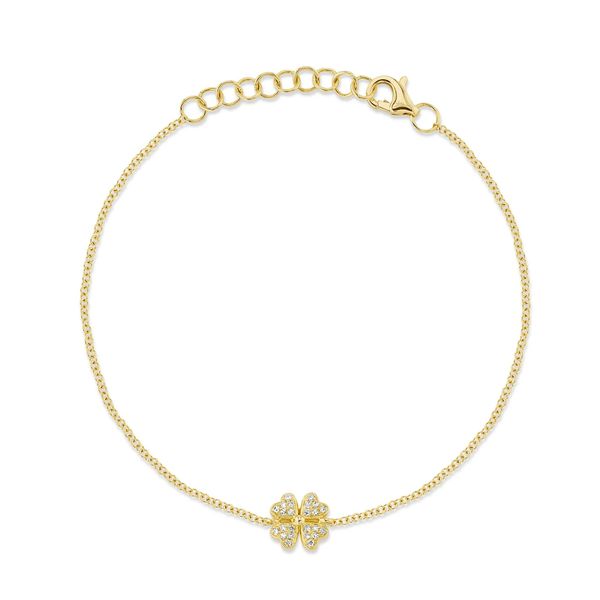 14K Yellow Gold 0.05 CTW Natural Diamond Clover Bracelet Van Adams Jewelers Snellville, GA