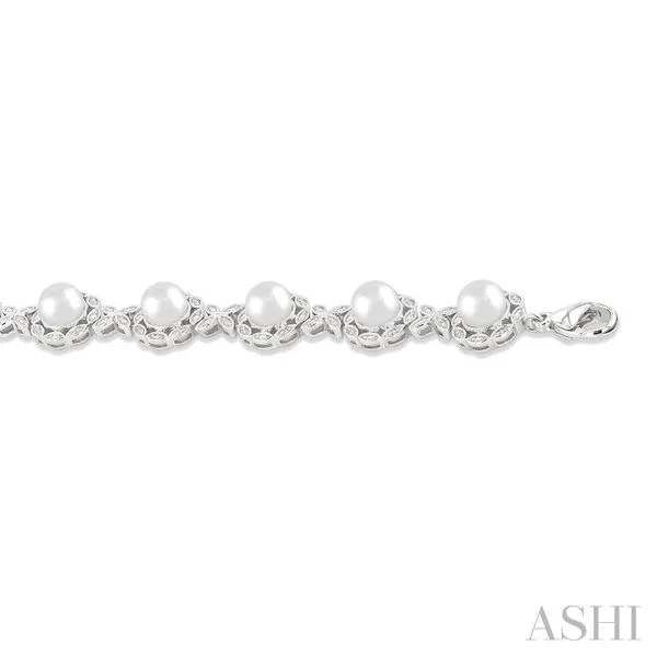 Silver Floral Pearl & Diamond Bracelet Image 2 Van Adams Jewelers Snellville, GA