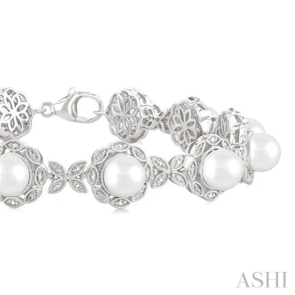 Silver Floral Pearl & Diamond Bracelet Image 3 Van Adams Jewelers Snellville, GA