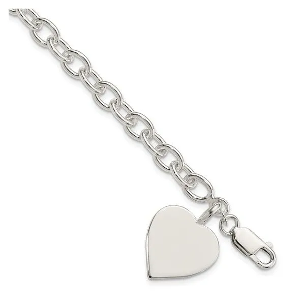 Sterling Silver Engraveable Heart Fancy Link Bracelet Van Adams Jewelers Snellville, GA