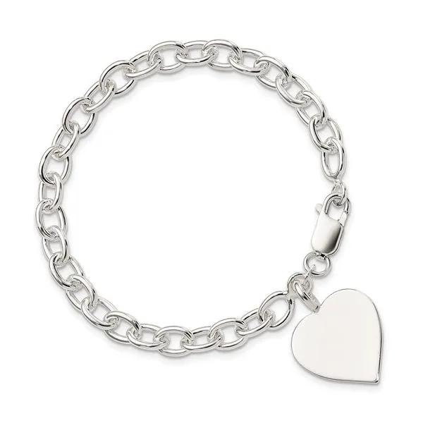 STERLING SILVER ENGRAVEABLE HEART FANCY LINK BRACELE Image 2 Van Adams Jewelers Snellville, GA