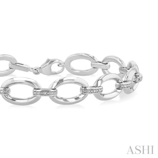 silver bold oval shape link diamond fashion bracelet Image 2 Van Adams Jewelers Snellville, GA