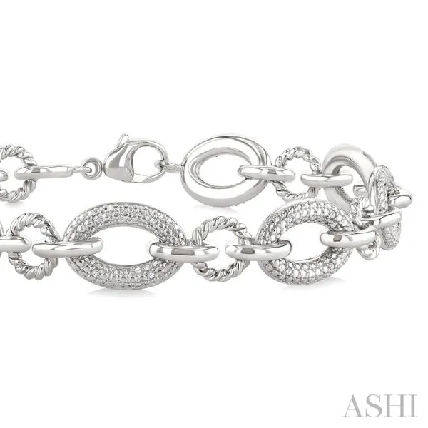 Silver Bold Oval Rope Link Diamond Bracelet Image 3 Van Adams Jewelers Snellville, GA