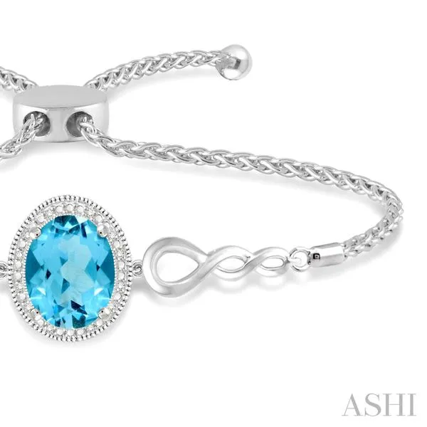 Silver Oval Shape Gemstone & Halo Diamond Lariat Bracelet Image 2 Van Adams Jewelers Snellville, GA