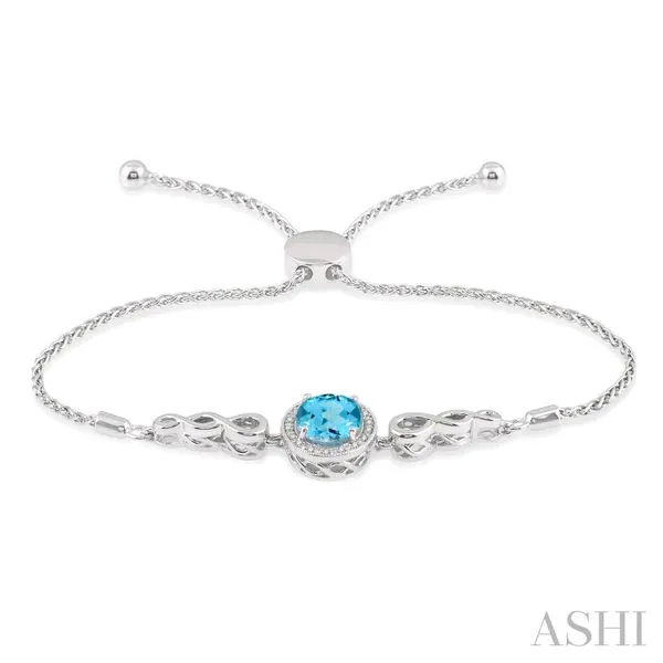 Silver Oval Shape Gemstone & Halo Diamond Lariat Bracelet Image 3 Van Adams Jewelers Snellville, GA