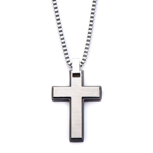 Black Plated and Stainless Steel Cross Pendant with Chain Van Adams Jewelers Snellville, GA