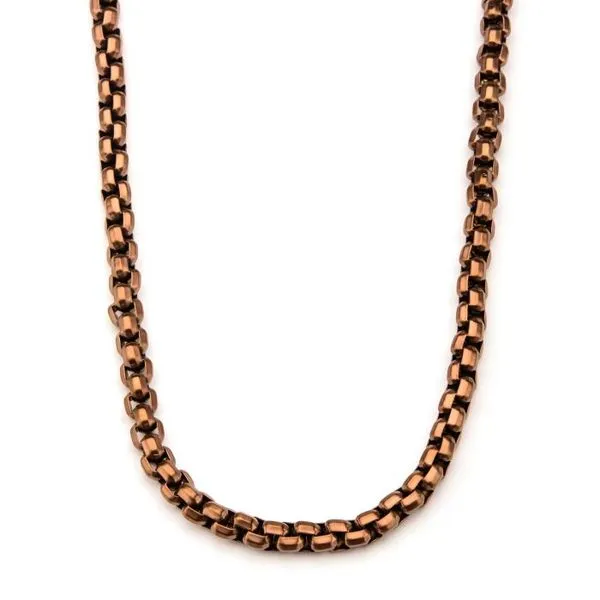 Men's Stainless Steel Rose Gold Plated Round Box Chain Necklace Van Adams Jewelers Snellville, GA