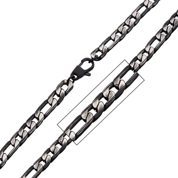 Stainless Steel Black IP Figaro Chain with Lobster Clasp Necklace Van Adams Jewelers Snellville, GA