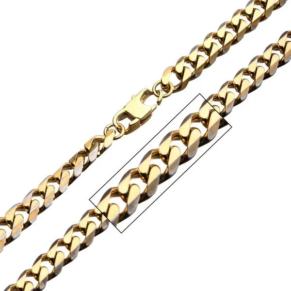 Stainless Steel Gold IP 8mm Curb Chain with Lobster Clasp Necklace Image 2 Van Adams Jewelers Snellville, GA
