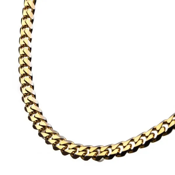 Stainless Steel Gold IP 8mm Curb Chain with Lobster Clasp Necklace Image 3 Van Adams Jewelers Snellville, GA