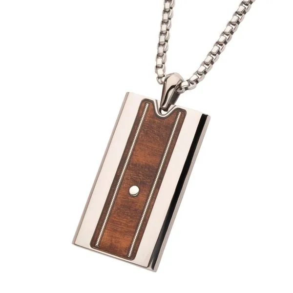 Titanium & Whiskey Barrel Wood Inlay with Embedded Guitar String Pendant Image 2 Van Adams Jewelers Snellville, GA