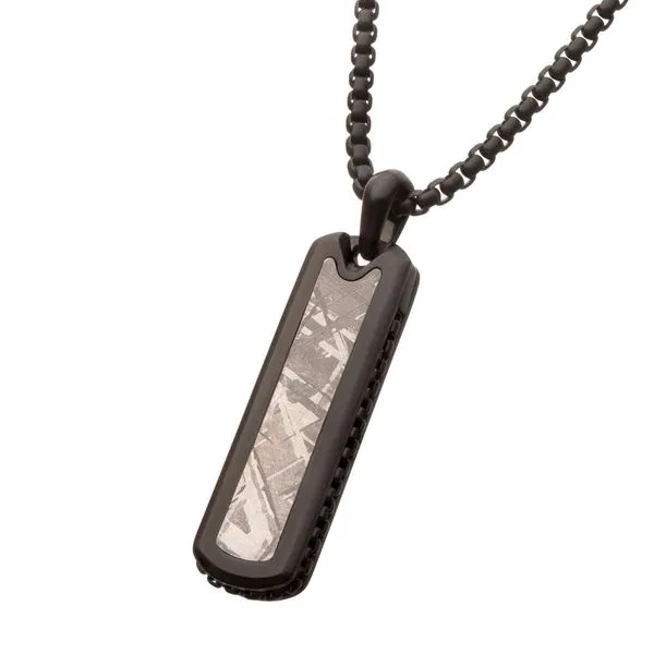 Black IP Steel Meteorite Dog Tag Pendant Image 2 Van Adams Jewelers Snellville, GA