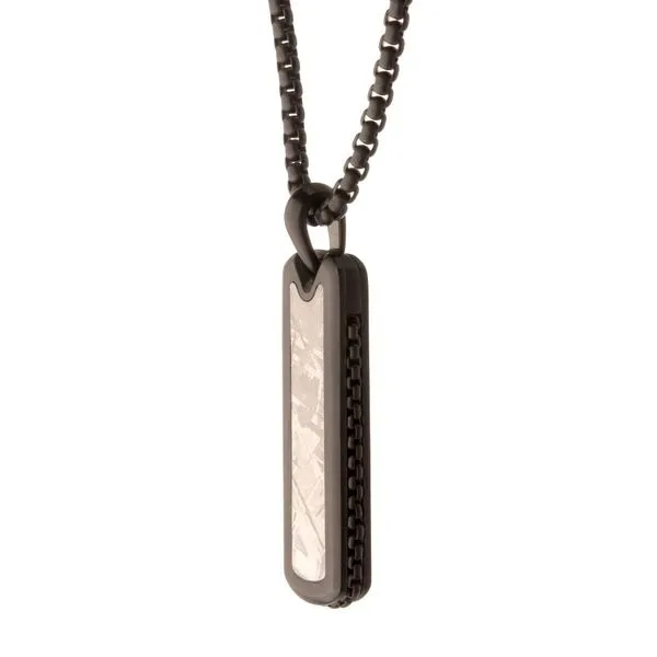 Black IP Steel Meteorite Dog Tag Pendant Image 3 Van Adams Jewelers Snellville, GA