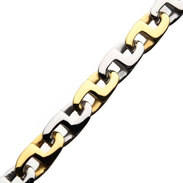 Steel and Plated Gold Link Polished Bracelet Van Adams Jewelers Snellville, GA