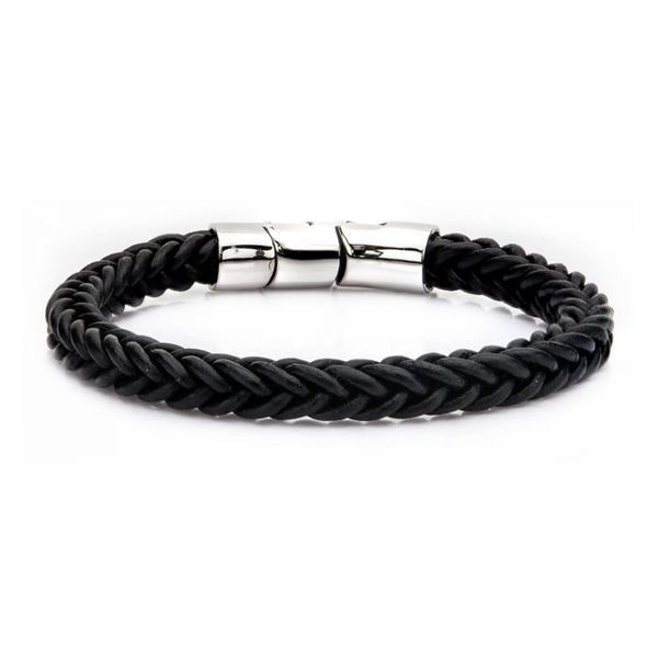 Black Leather and Stainless Steel Magnetic Clasp Bracelet Van Adams Jewelers Snellville, GA