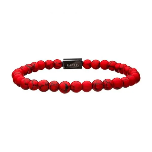 Red Turquoise Gemstone Stretch Bead Bracelet with Steel Clasp Van Adams Jewelers Snellville, GA
