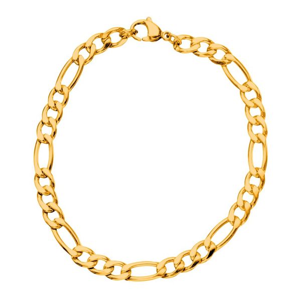 Gold Plated Figaro Chain Bracelet with a lobster closure 5.6mm Van Adams Jewelers Snellville, GA