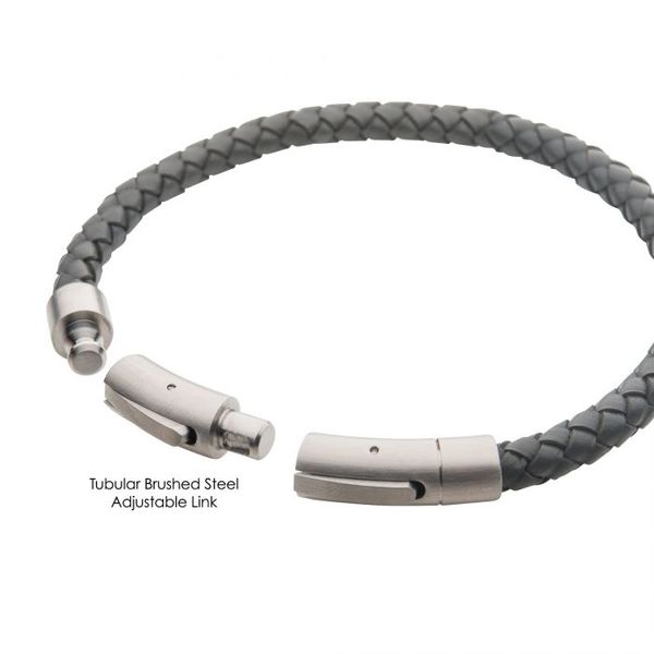 6mm Grey Genuine Leather Bracelet Image 3 Van Adams Jewelers Snellville, GA