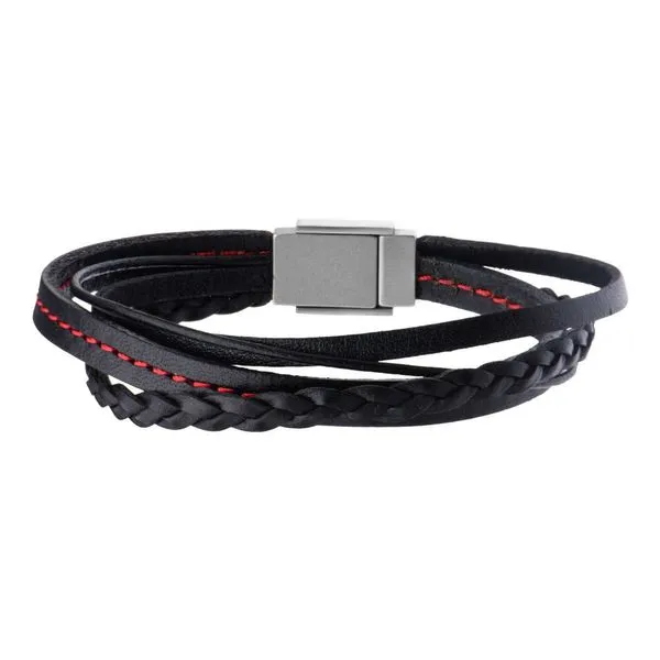 Black Leather in Red Tread and Braided Layered Bracelet Van Adams Jewelers Snellville, GA