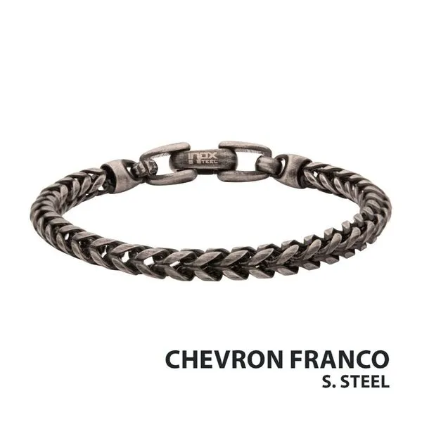 5mm Brushed Antiqued Finish Black IP Steel Sandblast Franco Chain Bracelet Van Adams Jewelers Snellville, GA