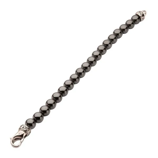 10mm Hematite Stone Bead Bracelet with Antiqued Stainless Steel Clasp Image 3 Van Adams Jewelers Snellville, GA
