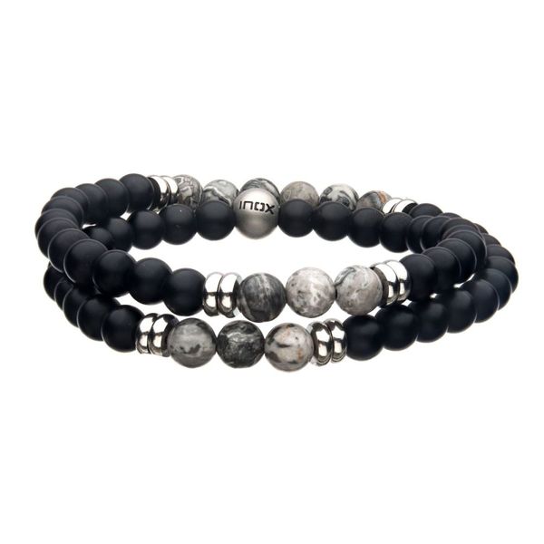Double Wrap 6mm Scenery Jasper & Onyx Stone Bracelet Van Adams Jewelers Snellville, GA