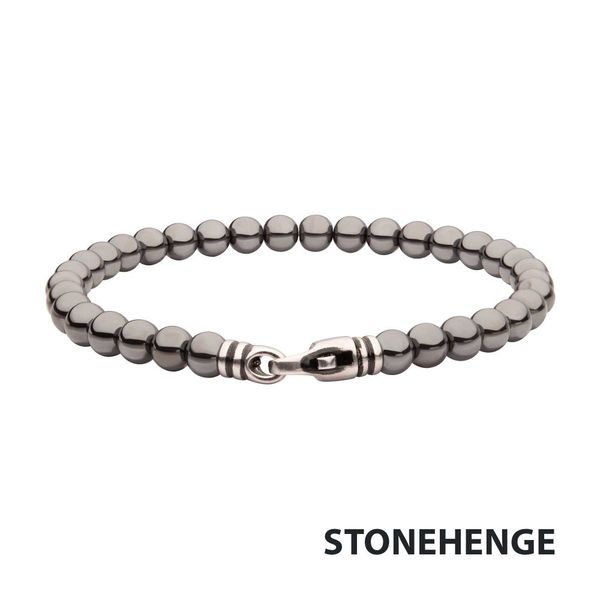 6mm Hematite Stone Bead Bracelet with Antiqued Stainless Steel Clasp Van Adams Jewelers Snellville, GA