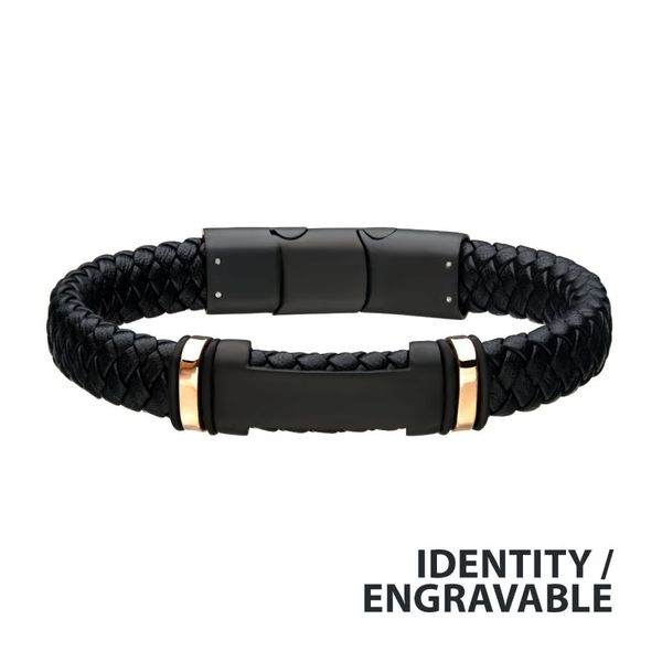 Black Leather with Rose Gold IP ID Bracelet Van Adams Jewelers Snellville, GA