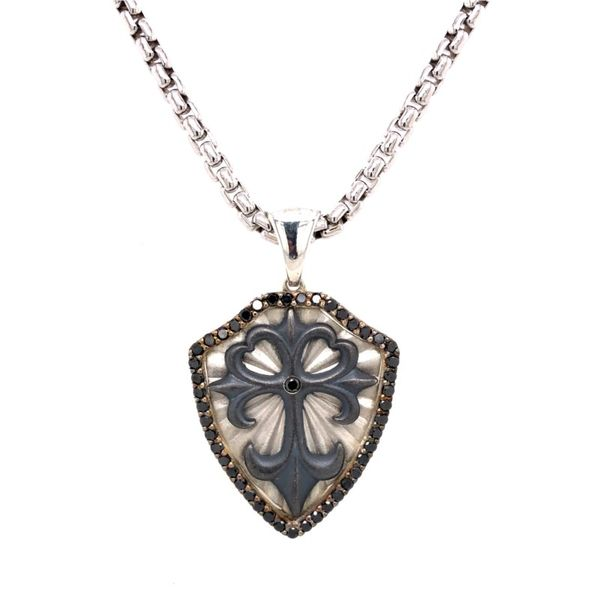 Men's Silver Cross Necklace with Black Diamonds Van Adams Jewelers Snellville, GA