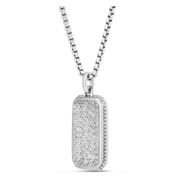 Men's Silver White Topaz Tag Necklace Image 2 Van Adams Jewelers Snellville, GA