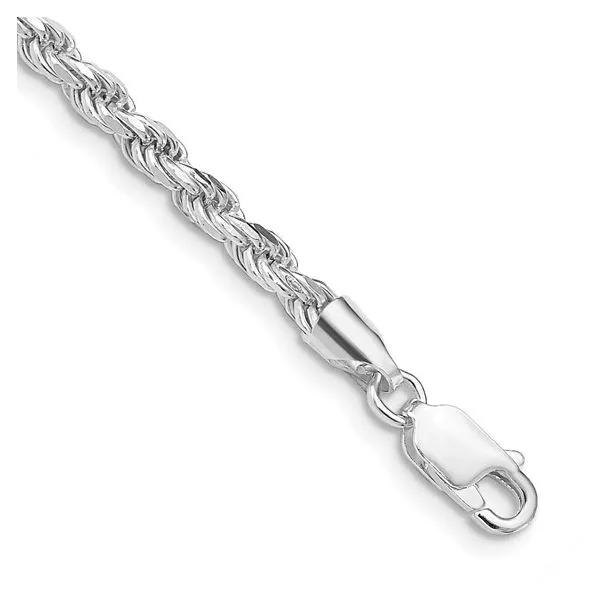 Sterling Silver Rhodium plated 3mm Diamond cut Rope Chain 9