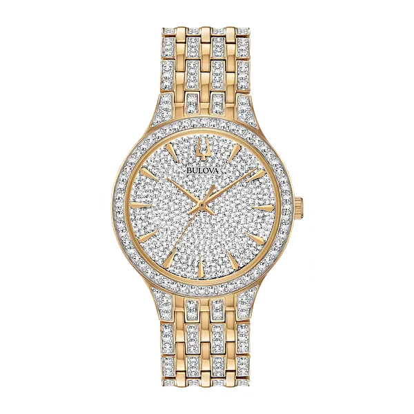 BULOVA GOLD TONE STAINLESS STEEL CRYSTAL WATCH Van Adams Jewelers Snellville, GA