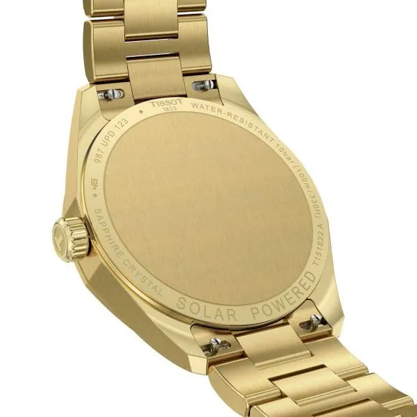 TISSOT PRC 100 SOLAR QUARTZ CHAMPAGNE DIAL GOLD-TONE BRACELET WATCH Image 3 Van Adams Jewelers Snellville, GA