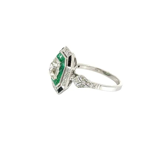 Art Deco Reproduction Ring Featuring Old Mine Cut Center Diamond Image 2 Van Atkins Jewelers New Albany, MS