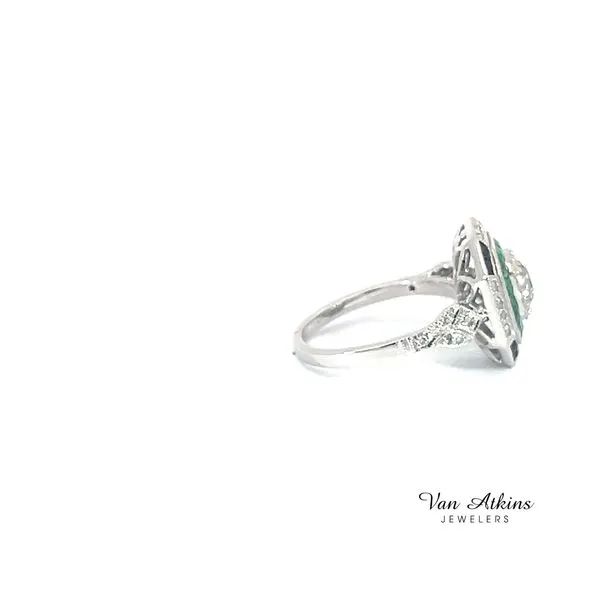 Art Deco Reproduction Ring Featuring Old Mine Cut Center Diamond Image 4 Van Atkins Jewelers New Albany, MS