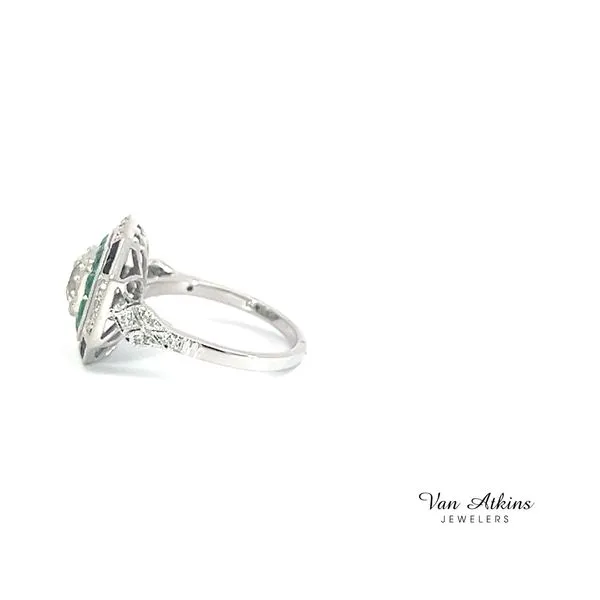 Art Deco Reproduction Ring Featuring Old Mine Cut Center Diamond Image 5 Van Atkins Jewelers New Albany, MS