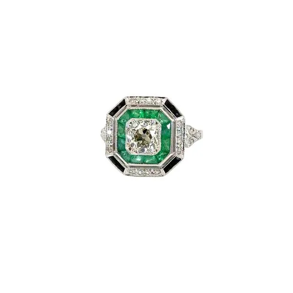 Art Deco Reproduction Ring Featuring Old Mine Cut Center Diamond Van Atkins Jewelers New Albany, MS