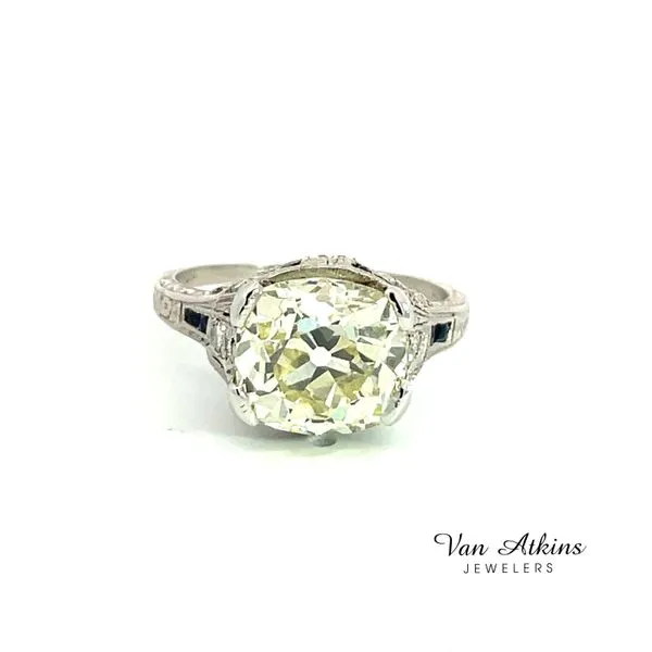 3.89 Carat Antique Cushion Cut Estate Diamond Ring Van Atkins Jewelers New Albany, MS