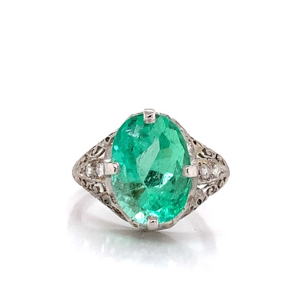 5.21 Carat Estate Emerald and Diamond Ring Van Atkins Jewelers New Albany, MS