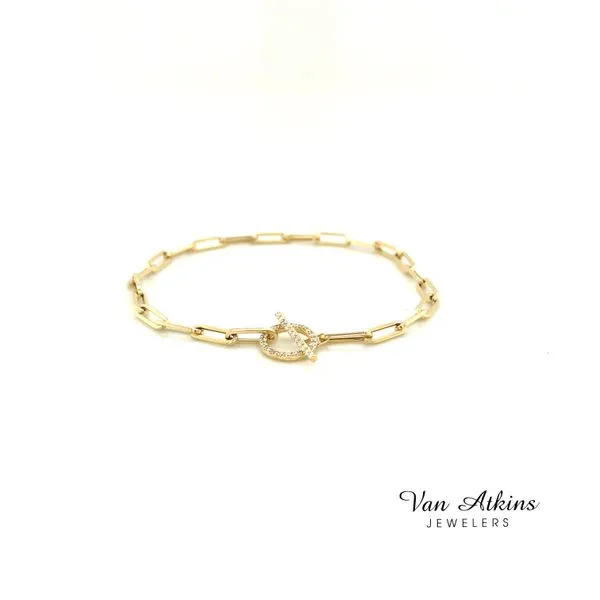 18K Yellow Gold Paperclip Bracelet with a Diamond Toggle Clasp Image 2 Van Atkins Jewelers New Albany, MS